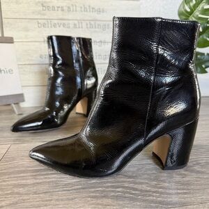 Sam Edelman Hilty 2 Black Patent Leather Ankle Pointed Toe Block Heel Booties 6